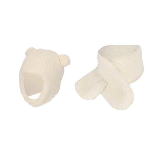 Ensemble écharpe et bonnet bébé en laine Teddy 6-12 mois blanc cassé