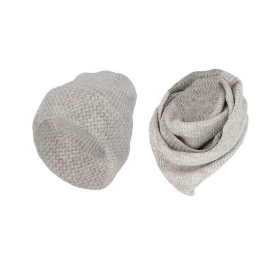 Ensemble bonnet + écharpe col châle gris clair pour fille taille unique