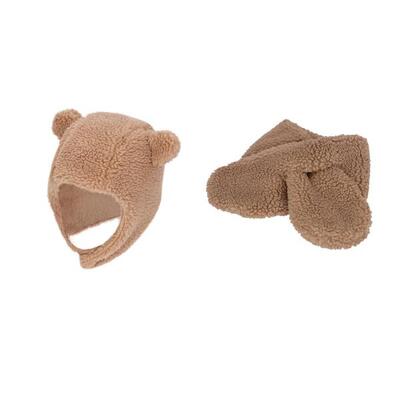 Heatkeeper - baby sjaal & muts - set - teddy wol - zand