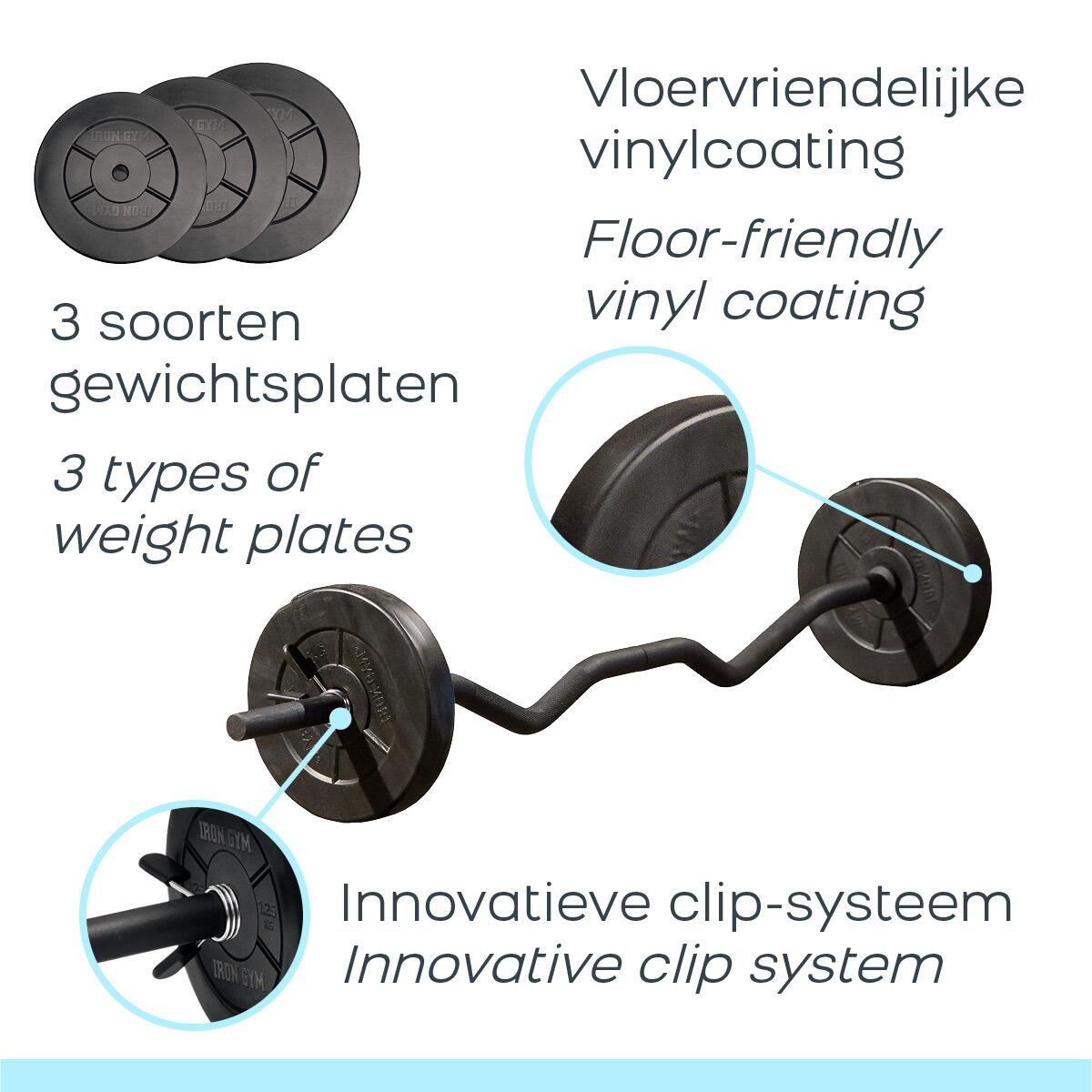 Iron Gym Curlstang EZ Curl Bar met halterset halterschijven 3/7