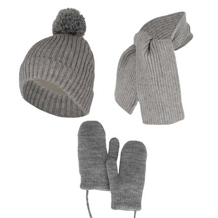 Ensemble d'hiver pour bébé (gants écharpe et bonnet) 0-12 mois gris clair