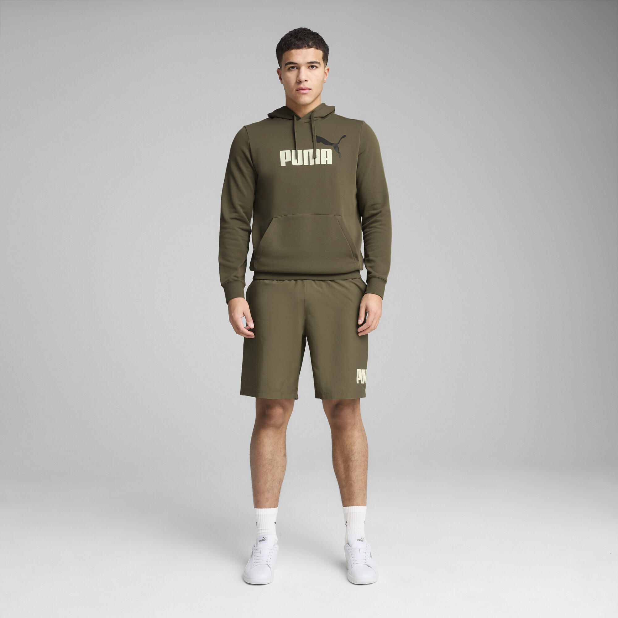 Felpa con cappuccio con logo Essentials bicolore N. 1 da uomo PUMA Loden Green 5/7