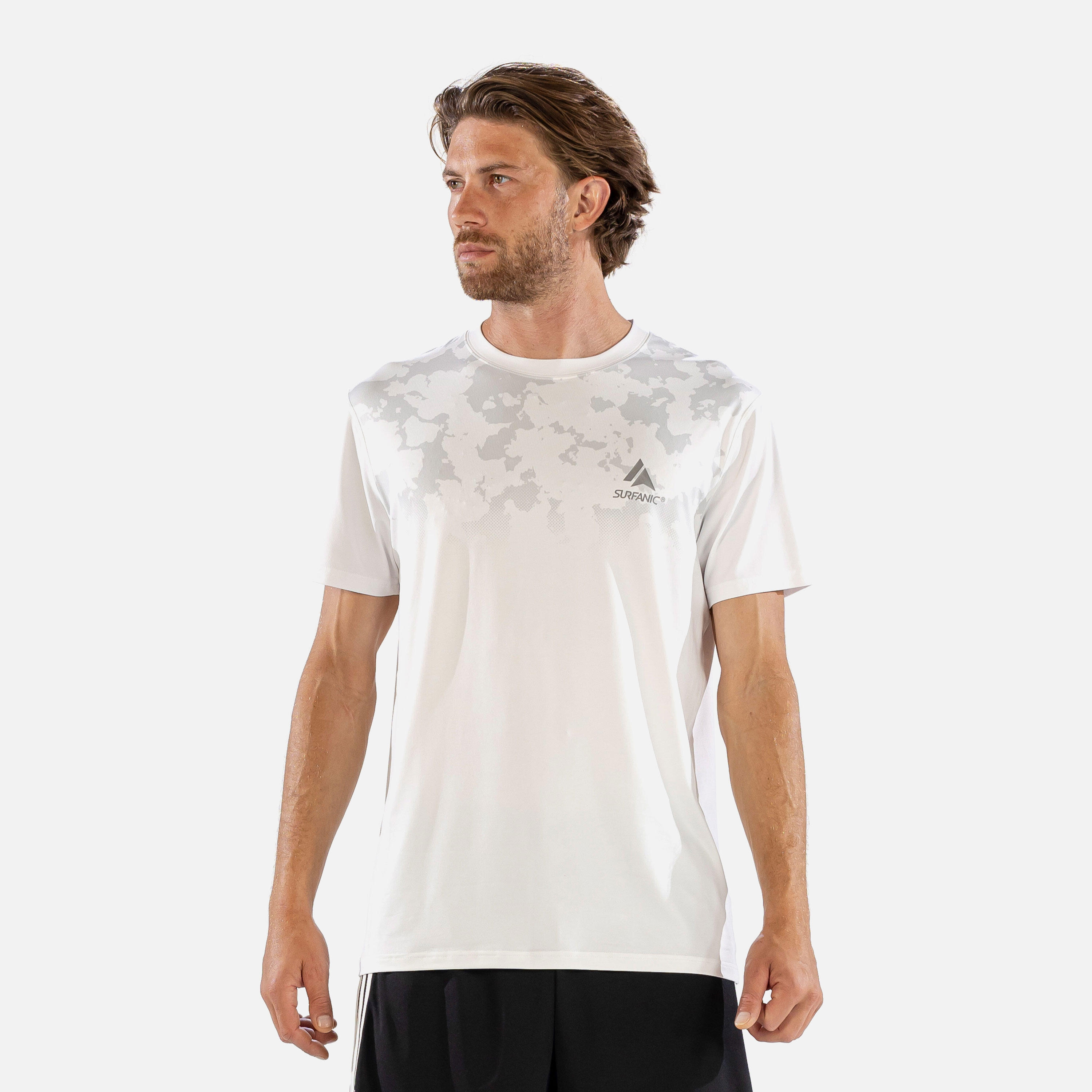 SURFANIC CarbonDri Bodyfit Broken Map Mens Short Sleeve Optic White