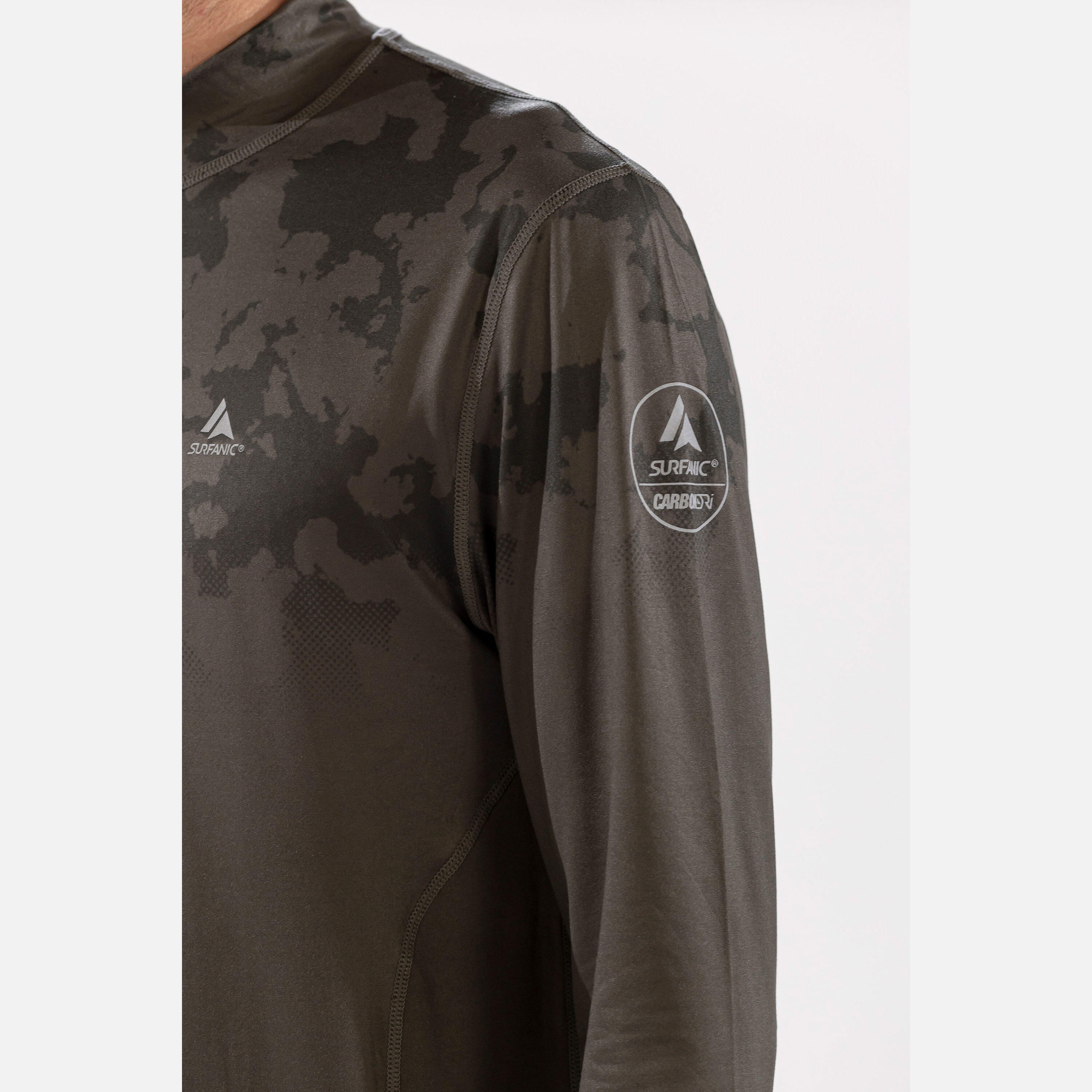 CarbonDri Bodyfit Broken Map Mens Zip Neck Dark Khaki 6/7