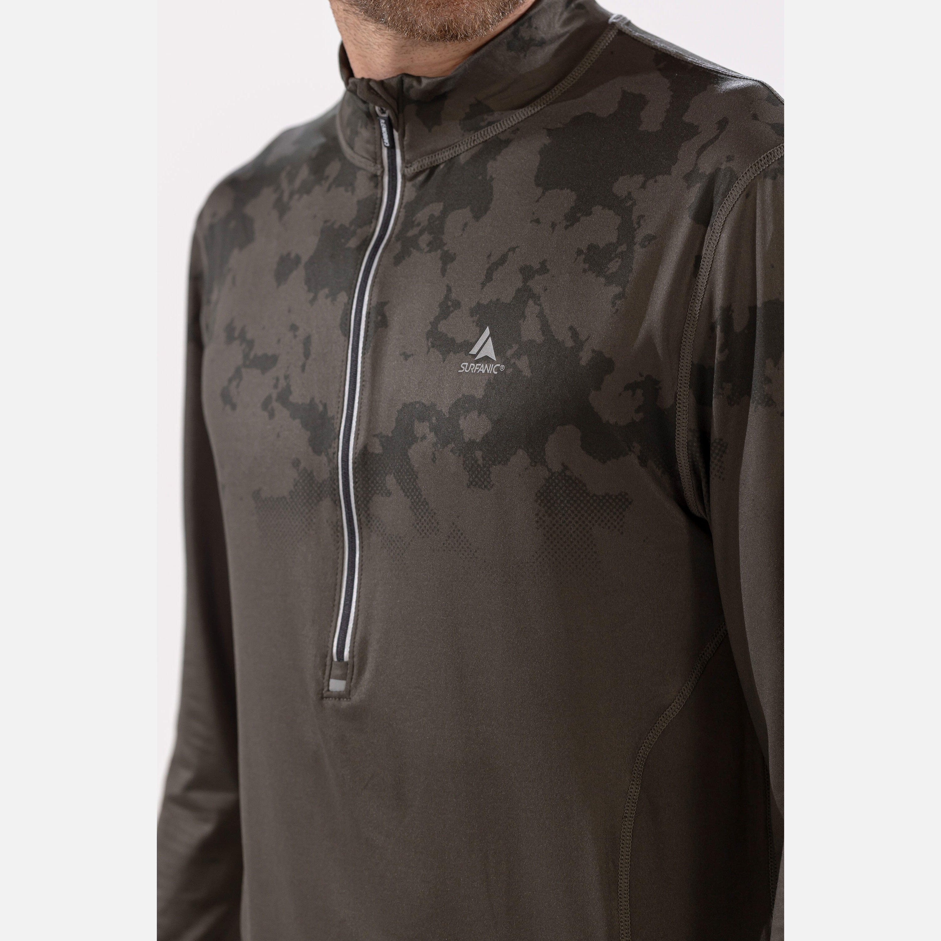 CarbonDri Bodyfit Broken Map Mens Zip Neck Dark Khaki 5/7