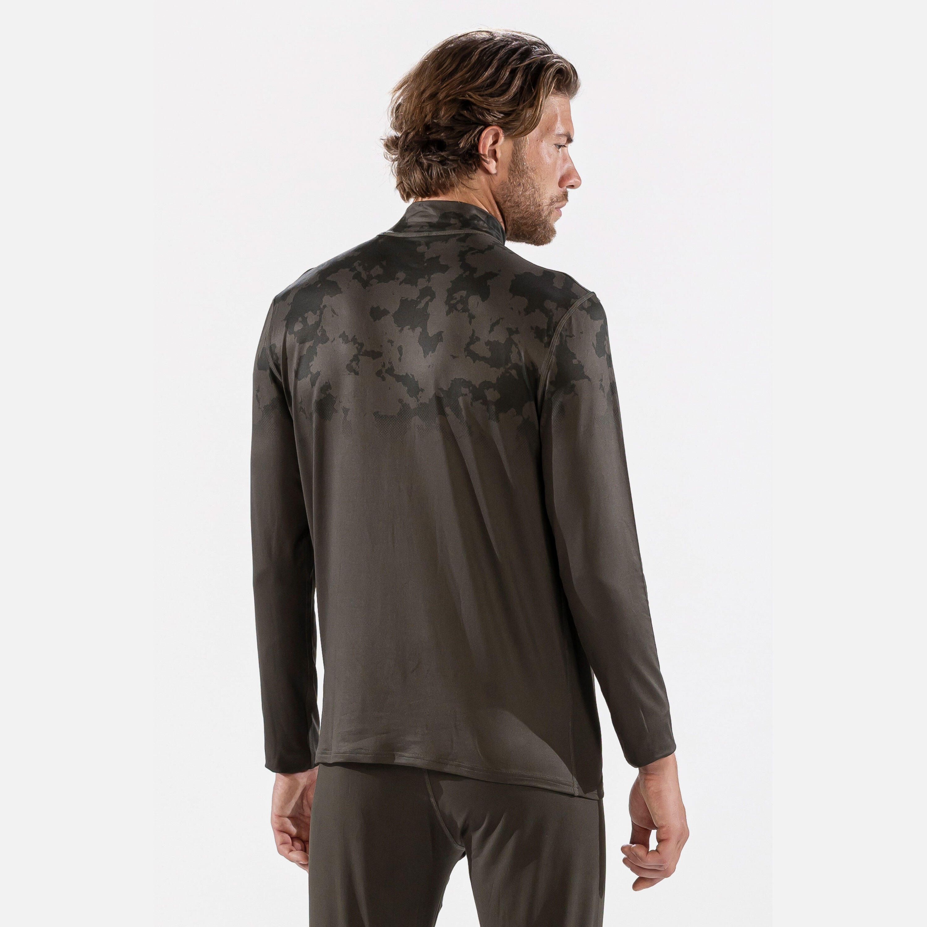 CarbonDri Bodyfit Broken Map Mens Zip Neck Dark Khaki 4/7
