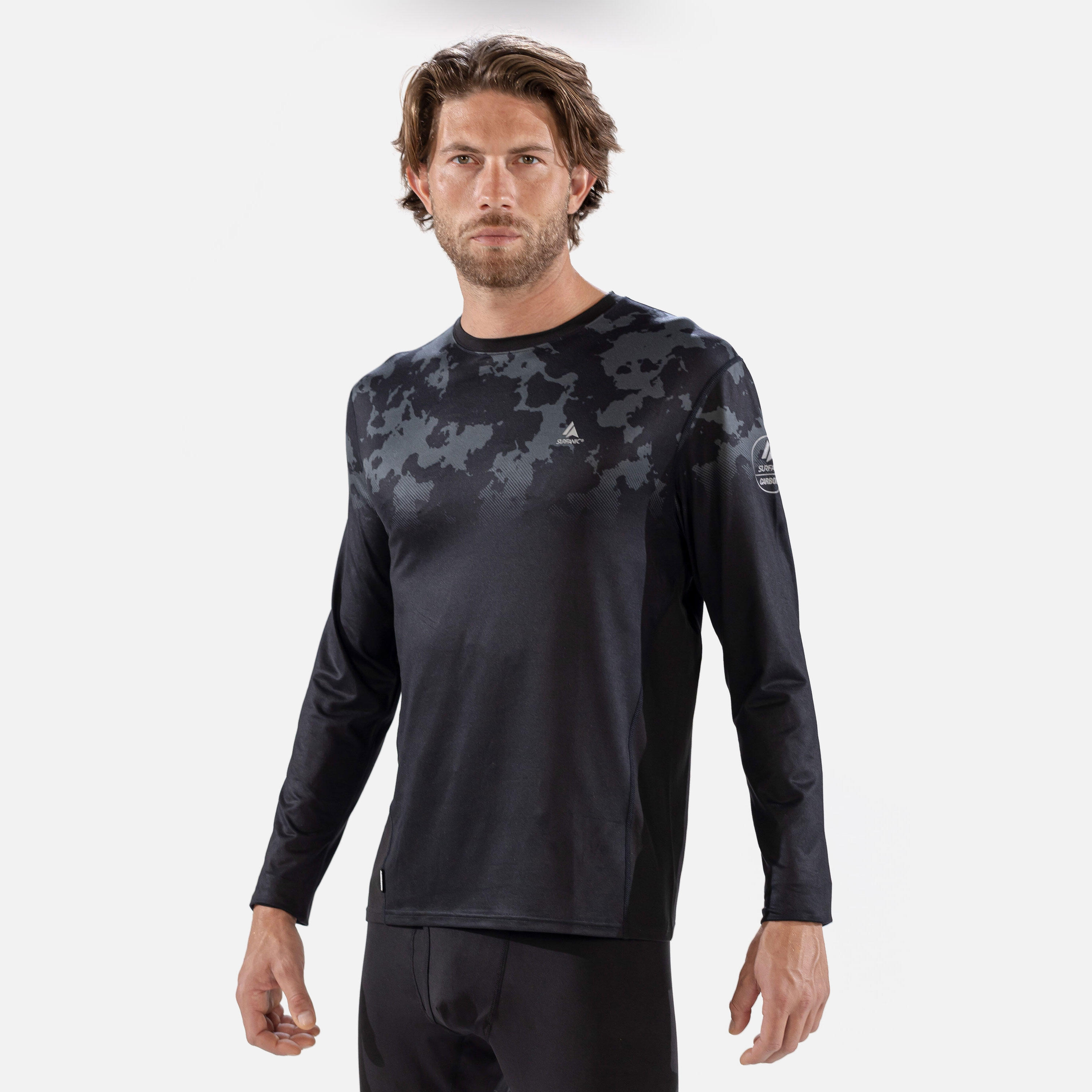 SURFANIC CarbonDri Bodyfit Broken Map Mens Crew Neck Black