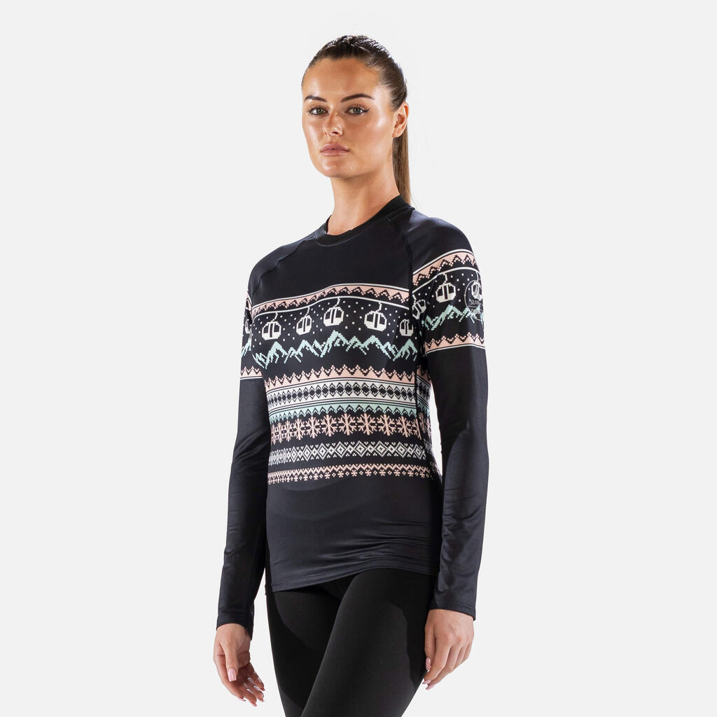 CarbonDri Cozy Limited Edition Womens Crew Neck Black Fairisle