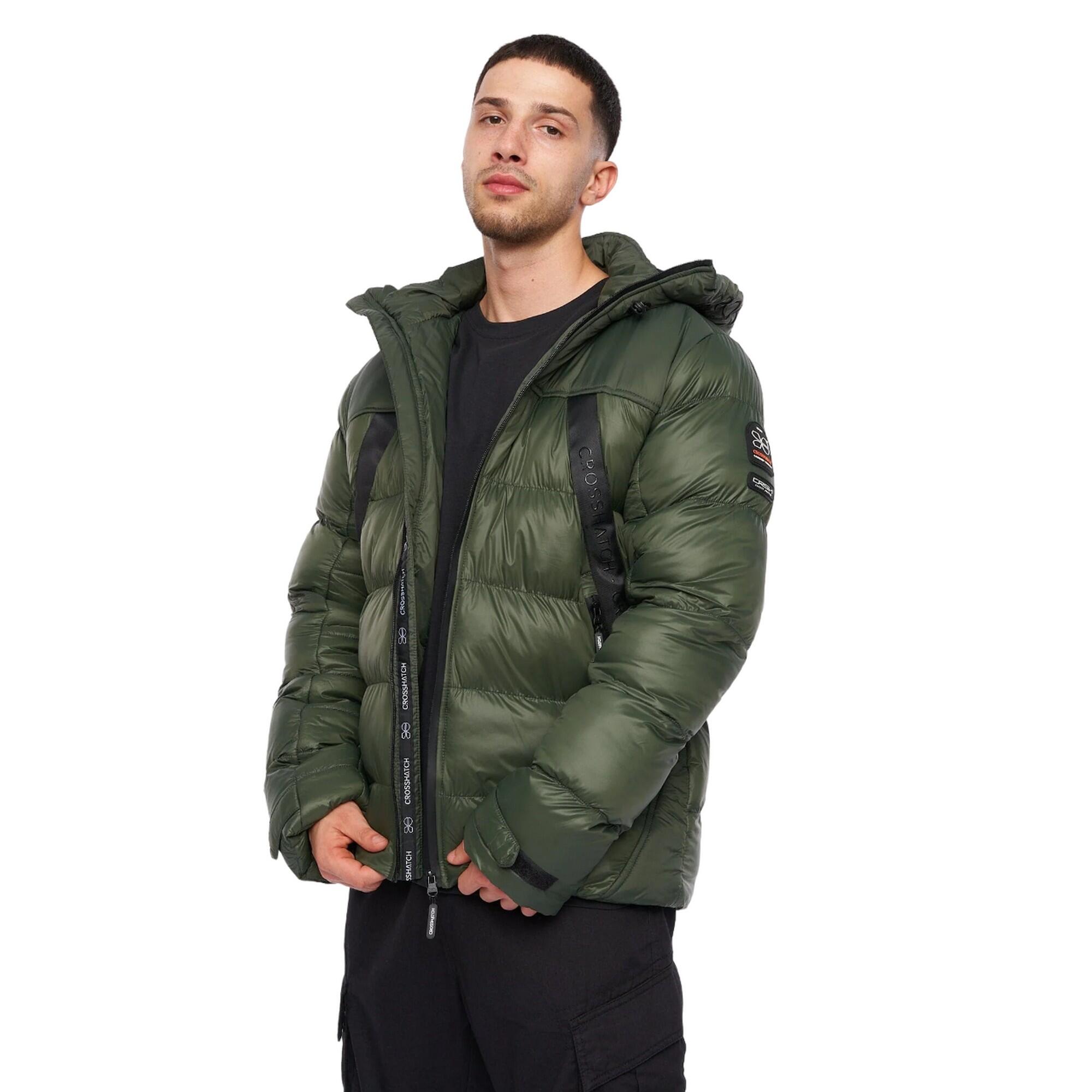 CROSSHATCH Mens Craystore Hooded Puffer Jacket (Olive)
