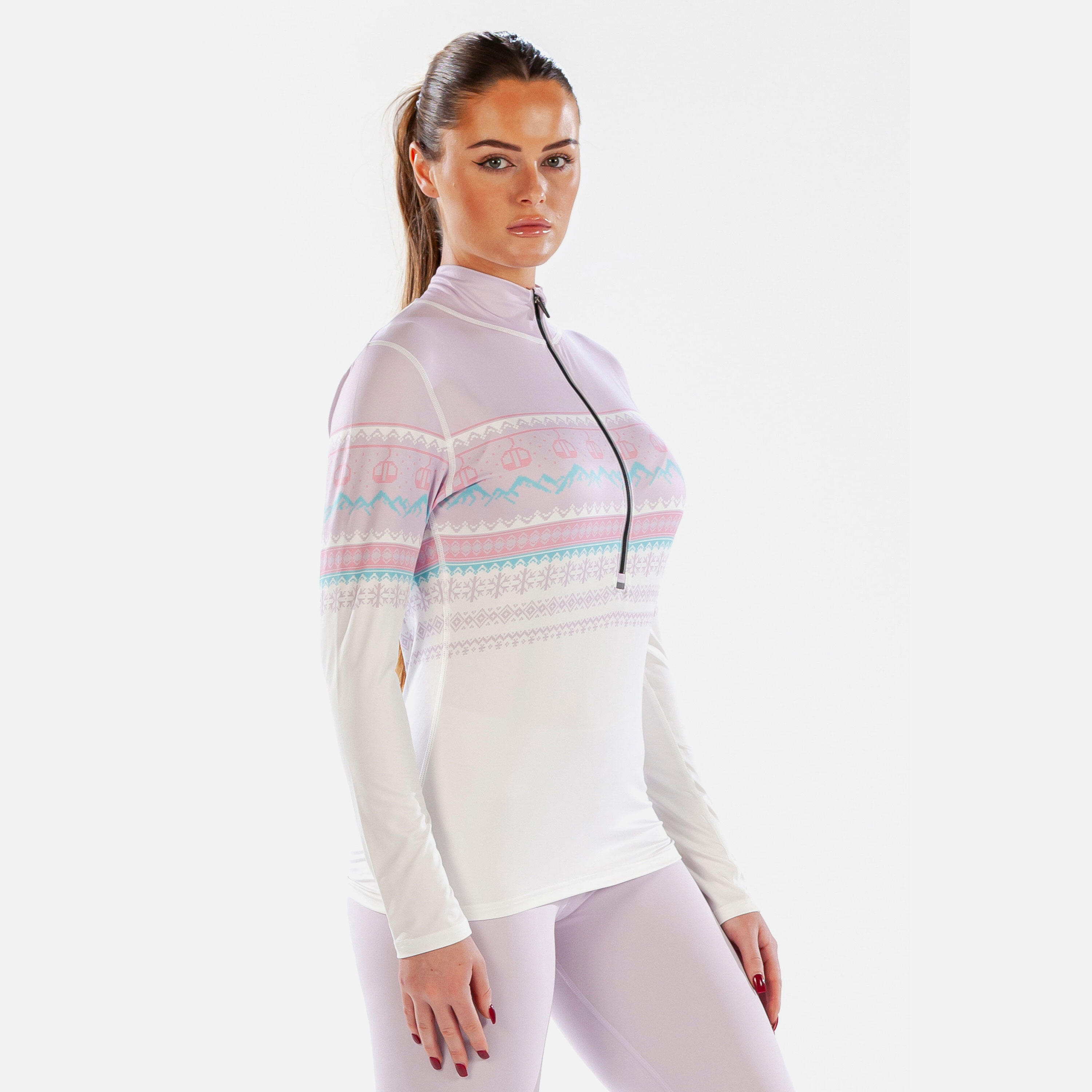 Carbondri Cozy Fairisle Womens Zip Neck Pink 2/6