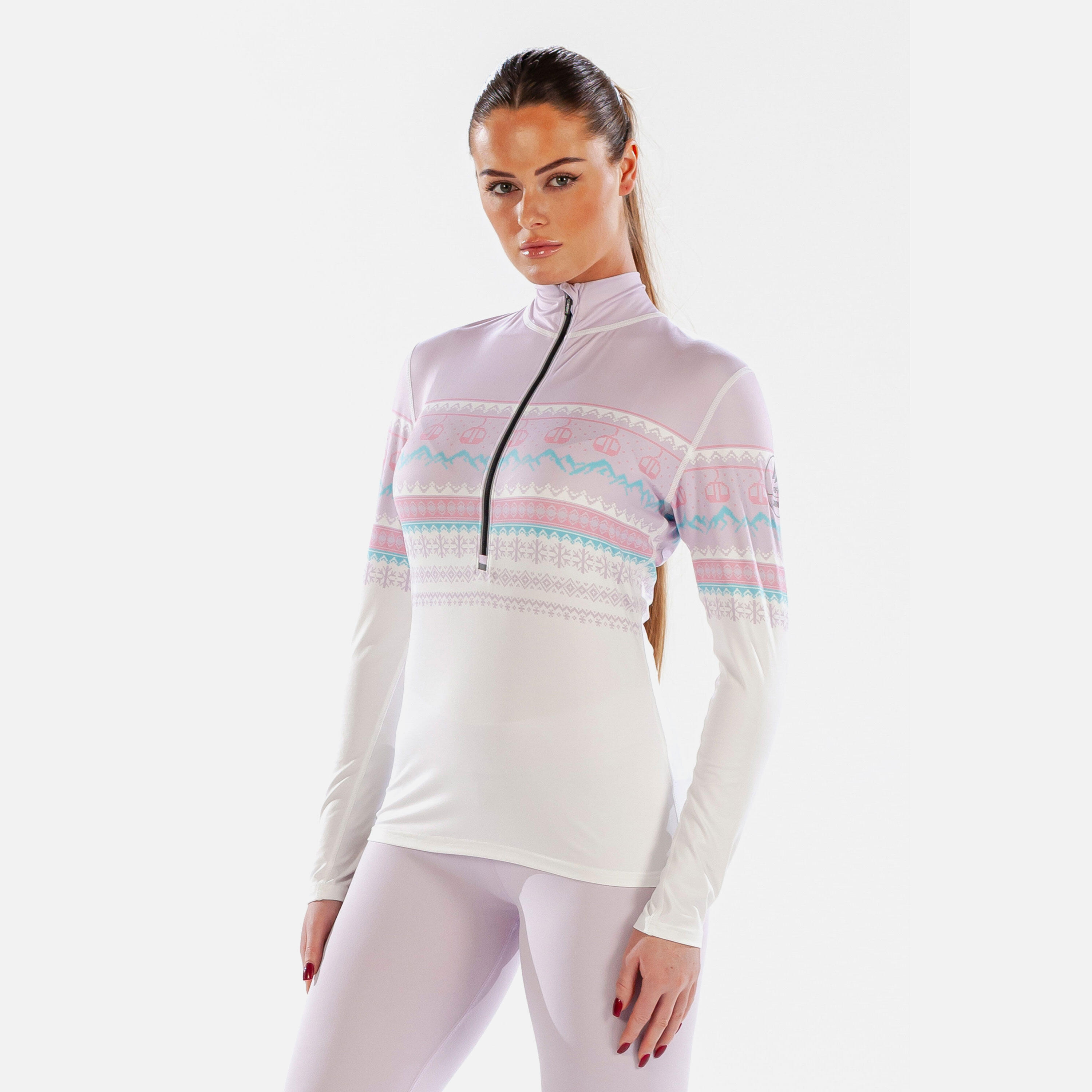Carbondri Cozy Fairisle Womens Zip Neck Pink 1/6