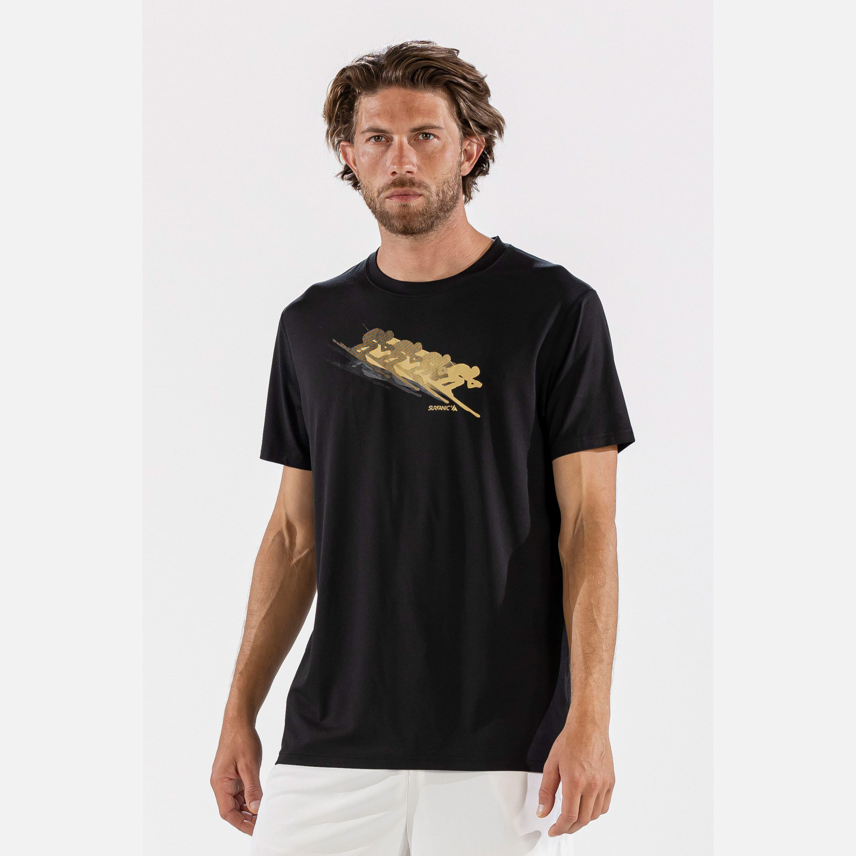 SURFANIC CarbonDri Bodyfit Racer Mens Short Sleeve Black
