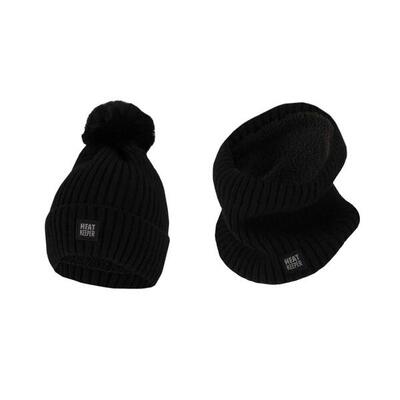 Thermo set dames - muts/nekwarmer - zwart - onesize
