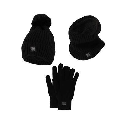 Thermoset dames - handschoenen/muts/nekwarmer - 2-pack - zwart - onesize