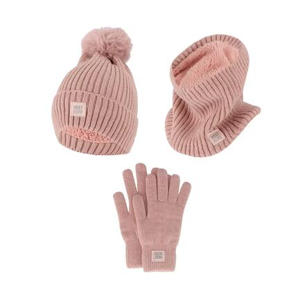 Duroplastische Damen – Handschuhe/Mütze/Halswärmer – Rosa – Einheitsgröße