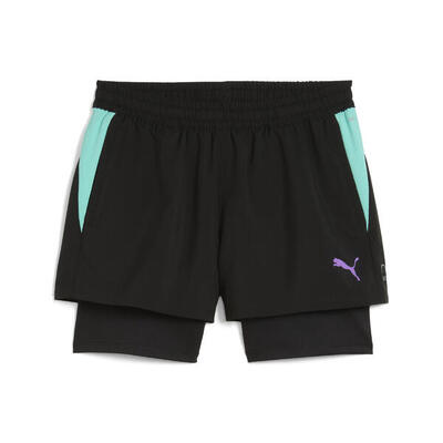 Individual 2-in-1-padelshort voor dames puma black purple glimmer aquatic green