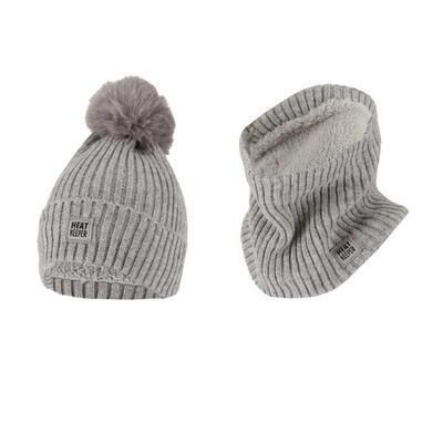 Thermo set dames - muts/nekwarmer - grijs - onesize