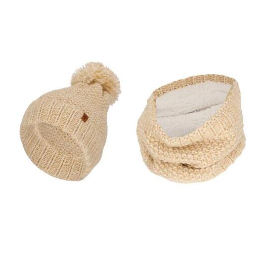 Ensemble bonnet et foulard de ski pour fille maille sable taille unique