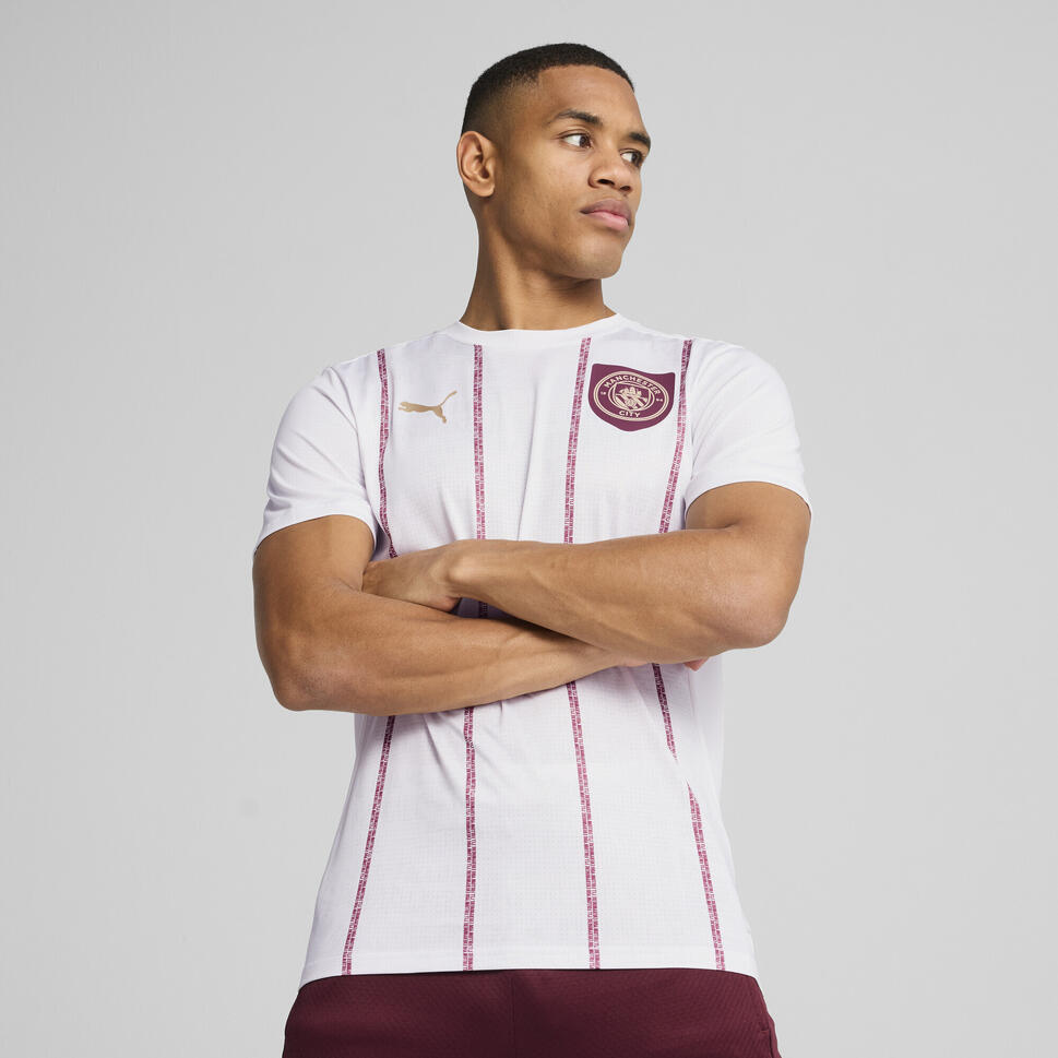 Męska koszulka przedmeczowa Manchester City PUMA White Dark Jasper Red