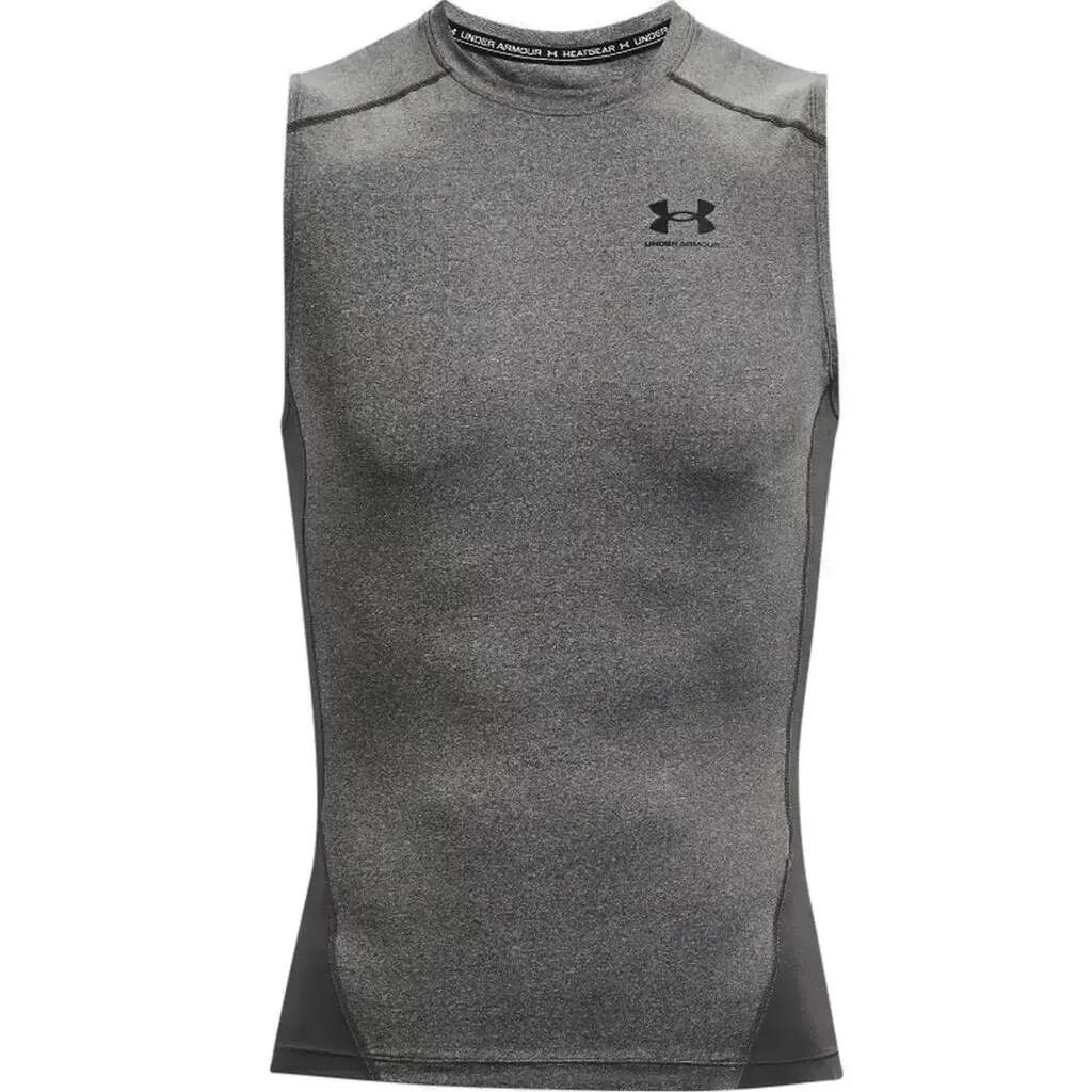 Mens HeatGear Sleeveless Compression Shirt (Carbon Heather)