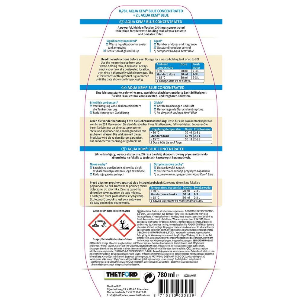 Thetford Aqua Kem Blue Concentrate Toilet Fluid 780ml Waste Holding Tanks 3/5
