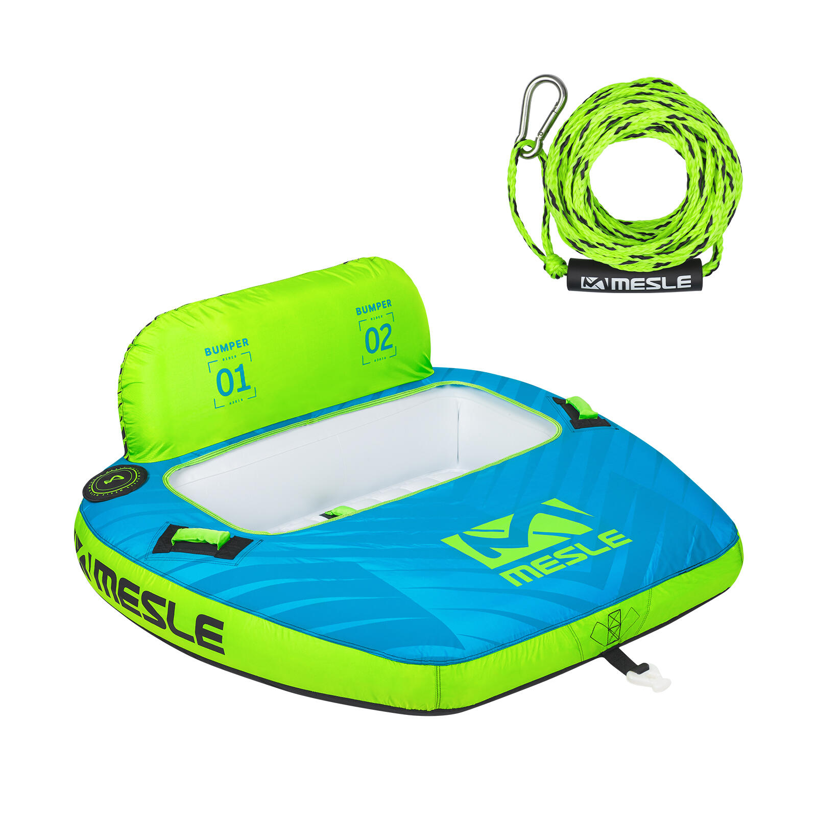 Tube Wassersport Bumper mit Leine 2 Personen Funtube am Boot Schleppreifen blau 1/5