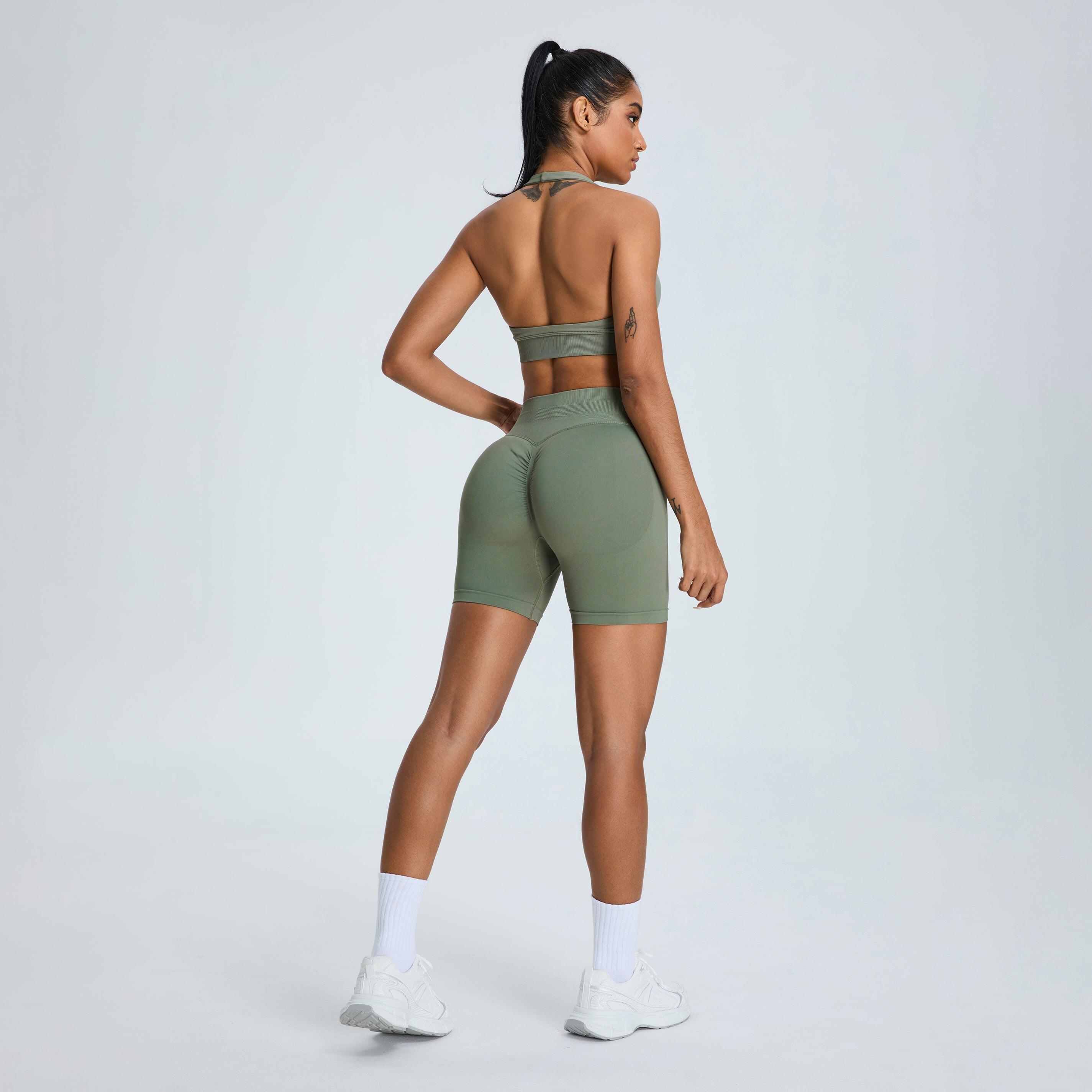Mallas Cortas Mujer Low Sculpt Scrunch - Verde grisáceo 3/4