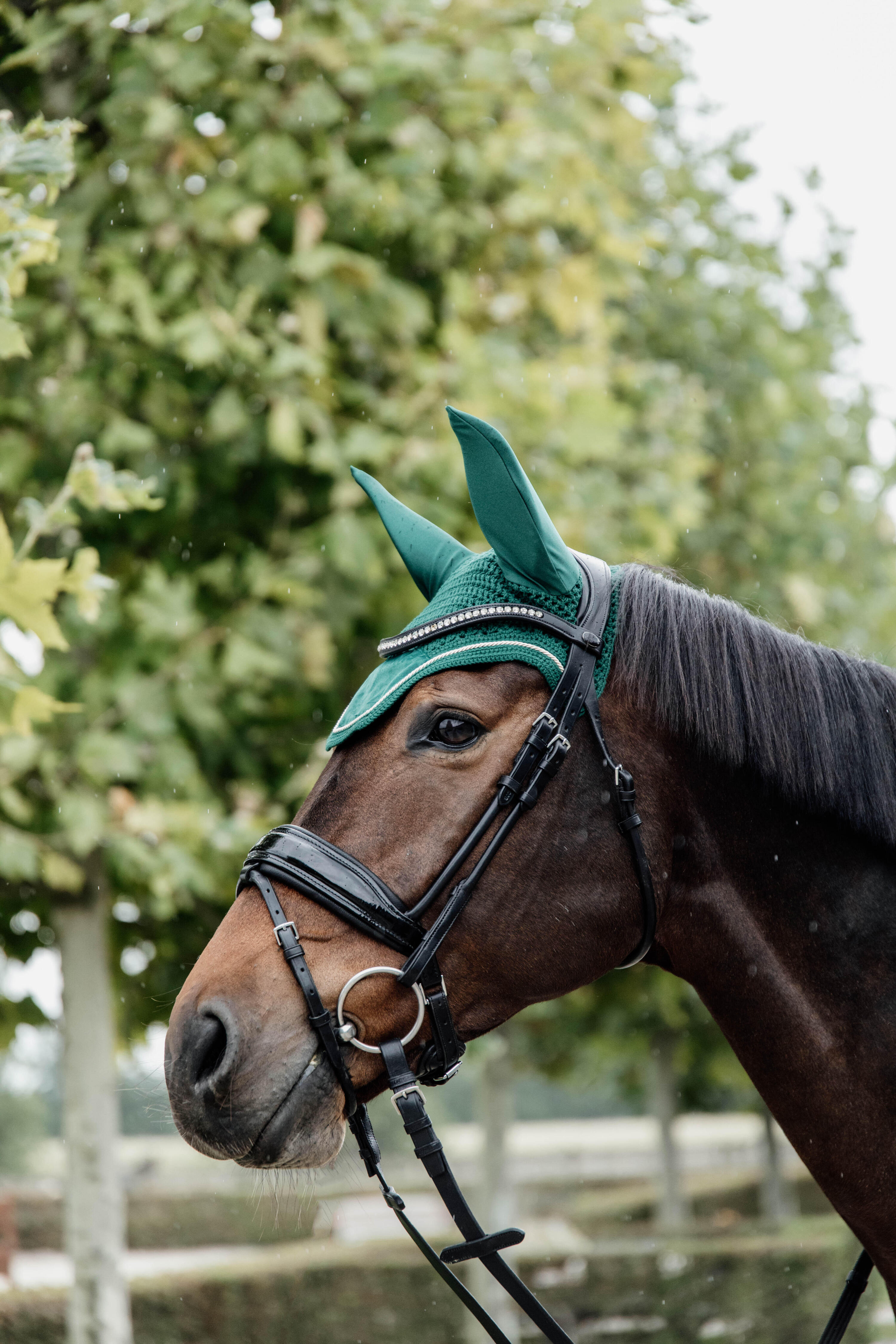 Bonnet mouche avec oreilles, crocheté, vert chasseur avec