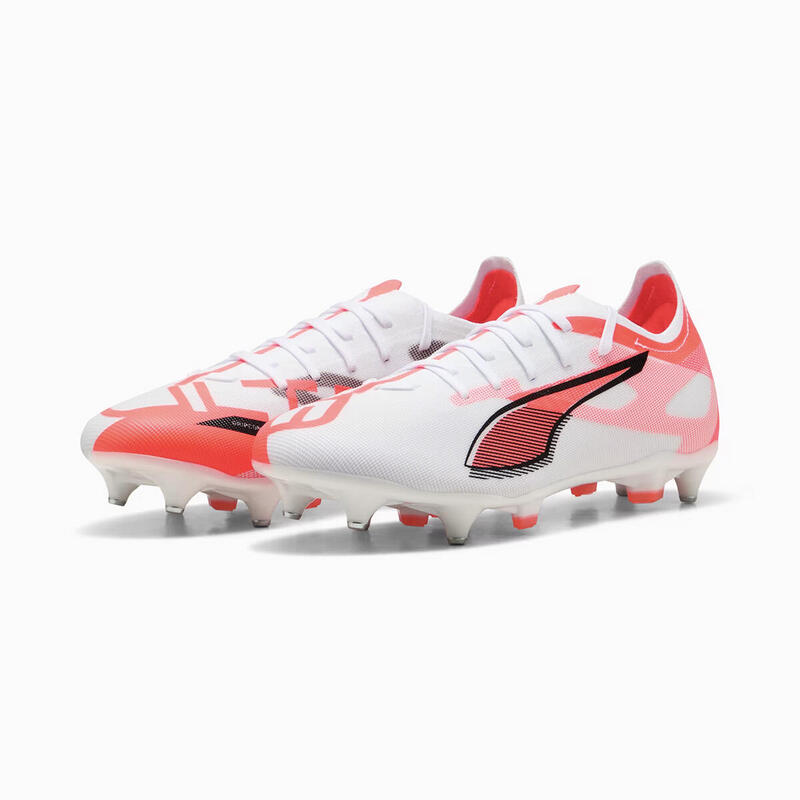 Ghete Fotbal adulți Design Ușor Ultra 5 Match MxSG PUMA White Black Glowing Red
