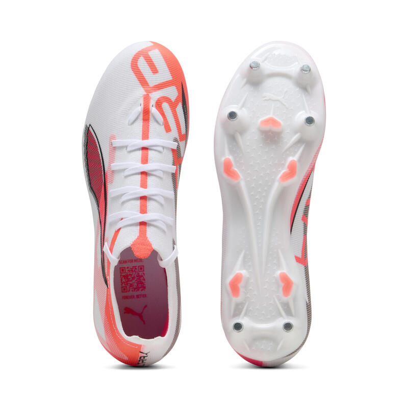 Ghete Fotbal adulți Design Ușor Ultra 5 Match MxSG PUMA White Black Glowing Red