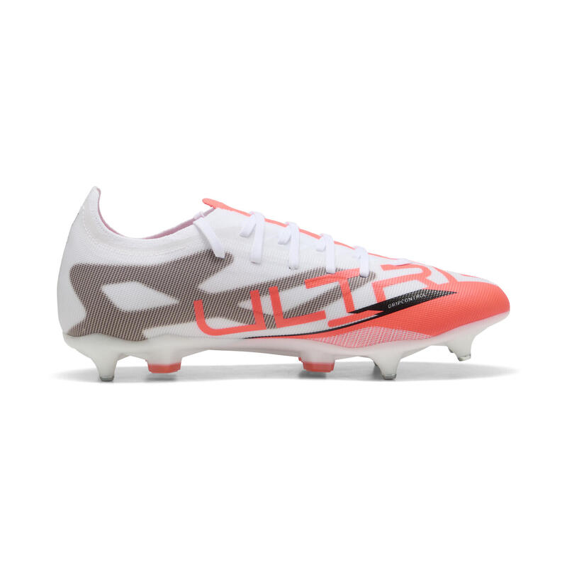 Ghete Fotbal adulți Design Ușor Ultra 5 Match MxSG PUMA White Black Glowing Red