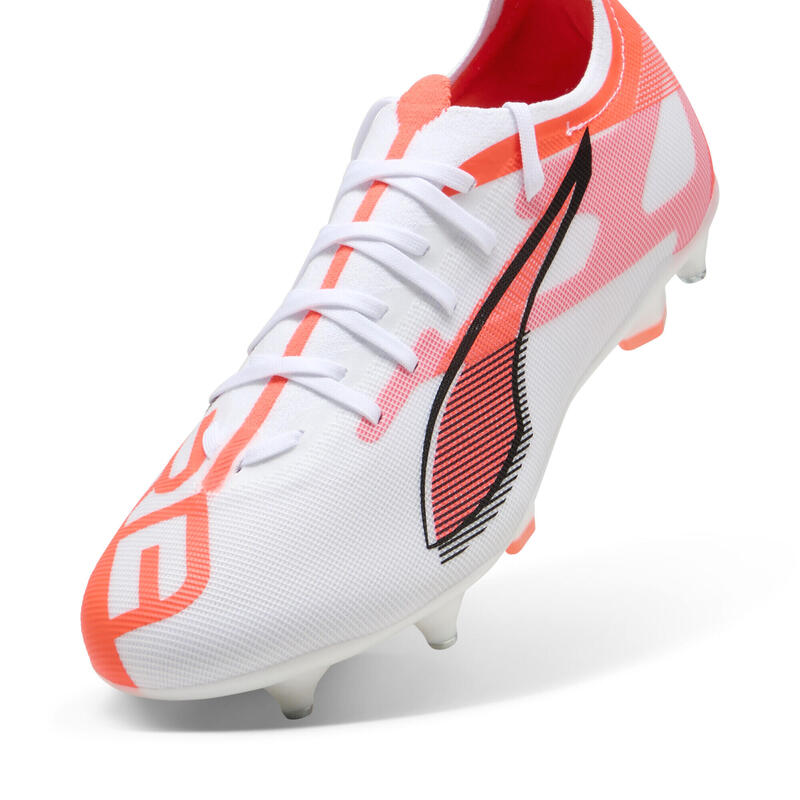 Ghete Fotbal adulți Design Ușor Ultra 5 Match MxSG PUMA White Black Glowing Red
