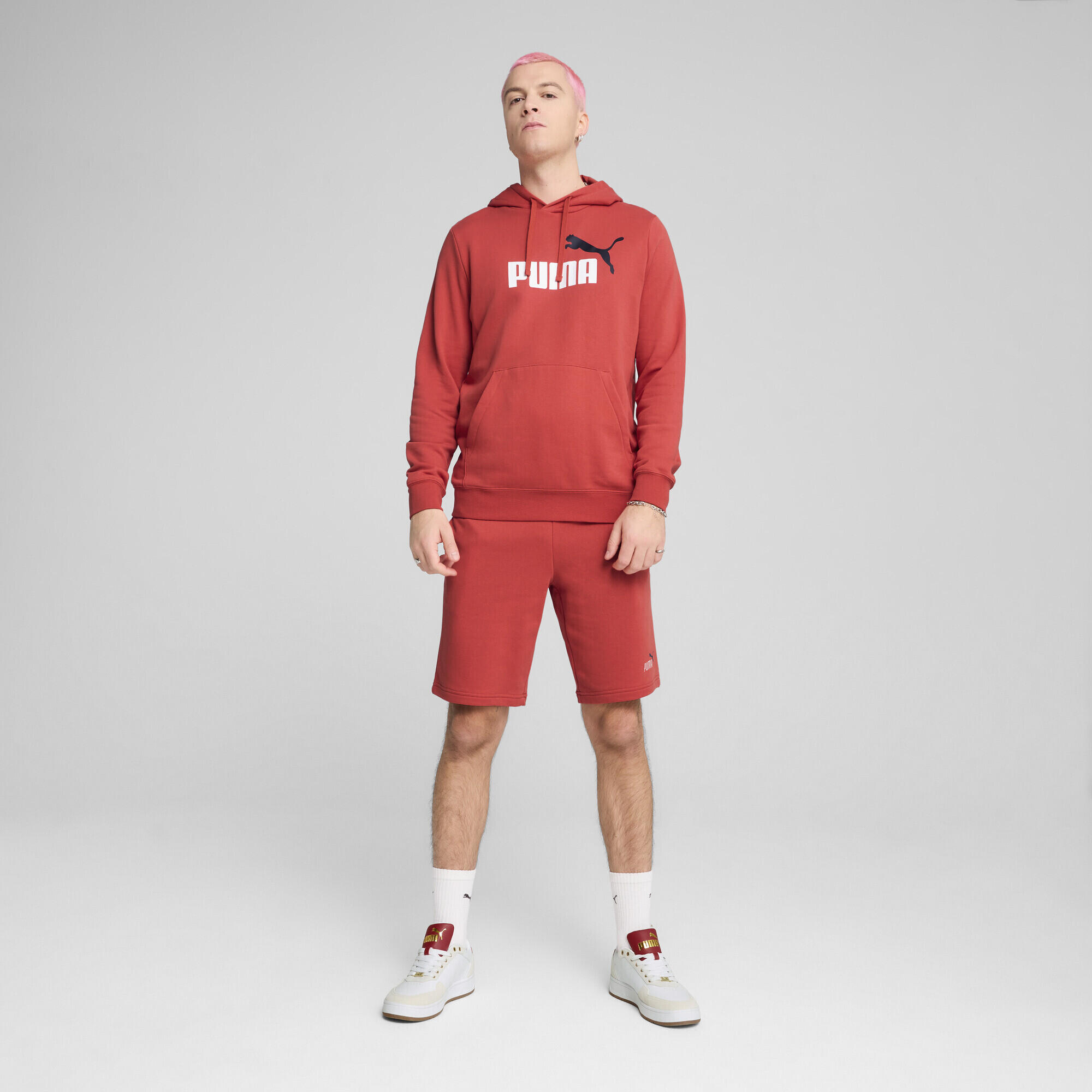 Felpa con cappuccio con logo Essentials bicolore N. 1 da uomo PUMA Red Fire 5/7