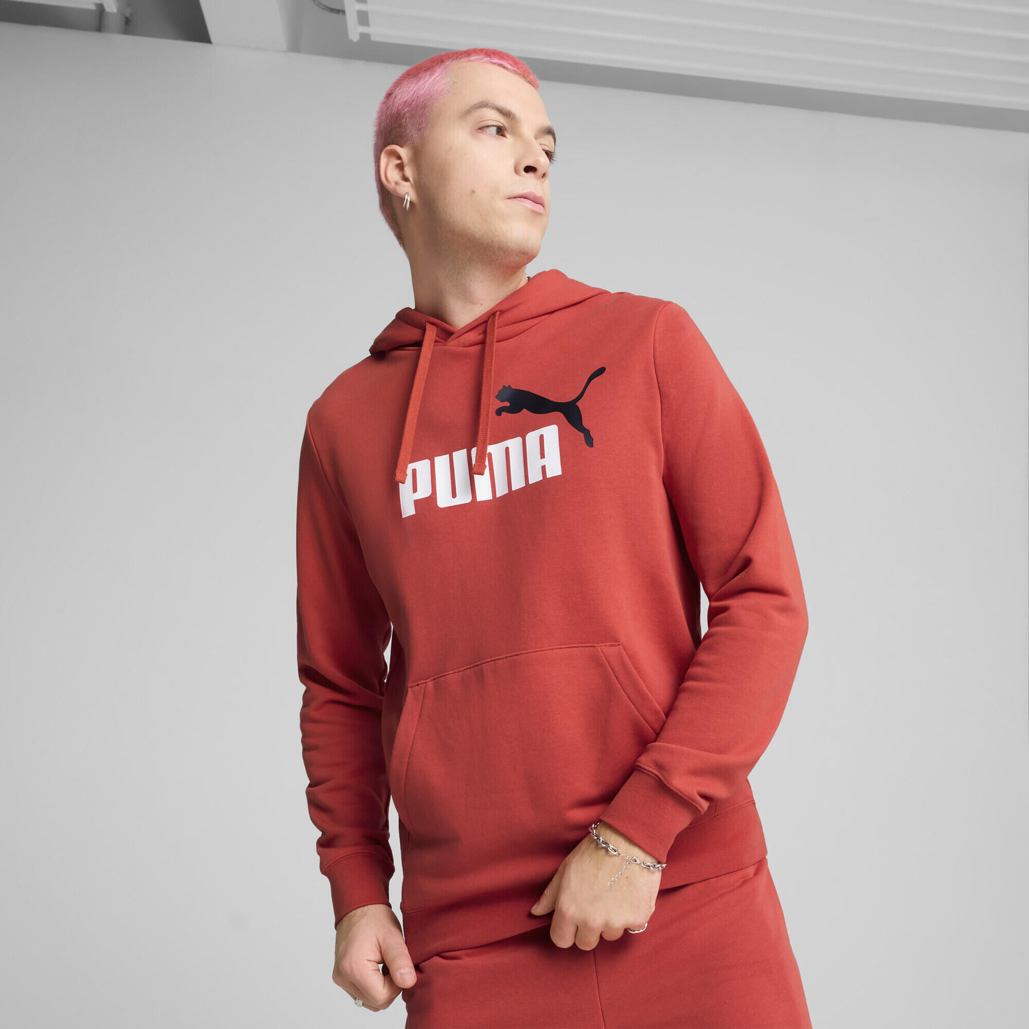 Felpa con cappuccio con logo Essentials bicolore N. 1 da uomo PUMA Red Fire 2/7