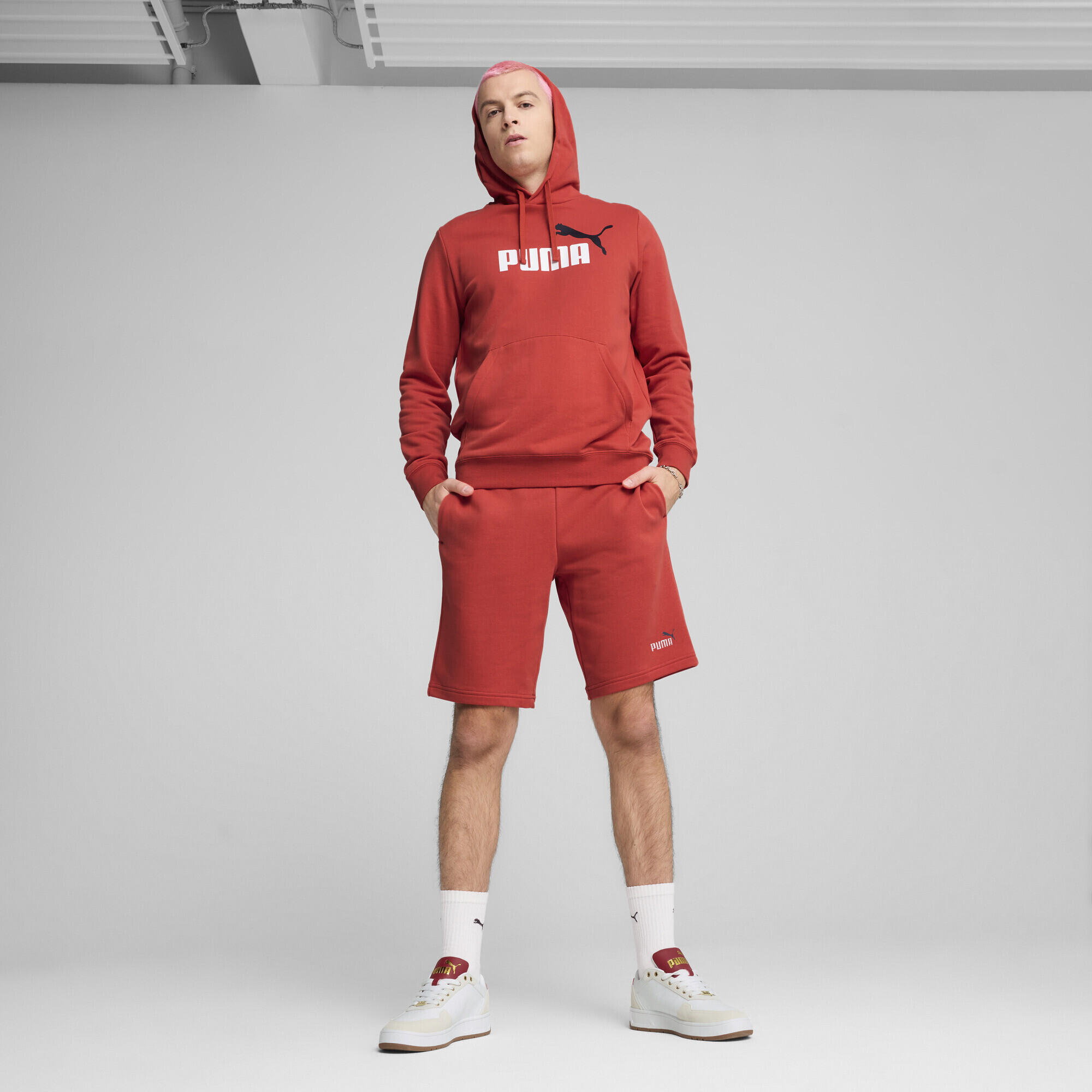 Felpa con cappuccio con logo Essentials bicolore N. 1 da uomo PUMA Red Fire 4/7