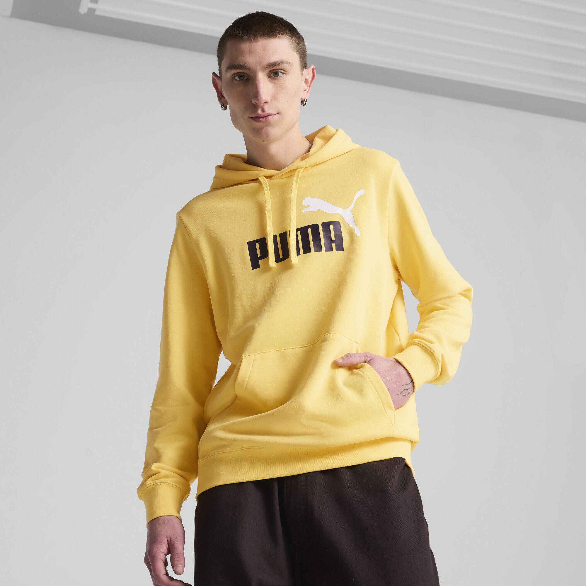 Felpa con cappuccio con logo Essentials bicolore N. 1 da uomo PUMA Sunny Yellow 5/7