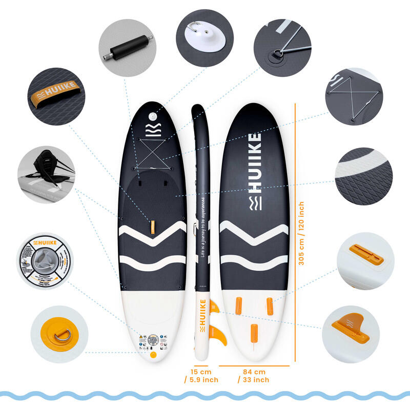Stand Up Paddle Prémium Tartozékok, HUIIKE, Fekete, Nagy Stabilitással