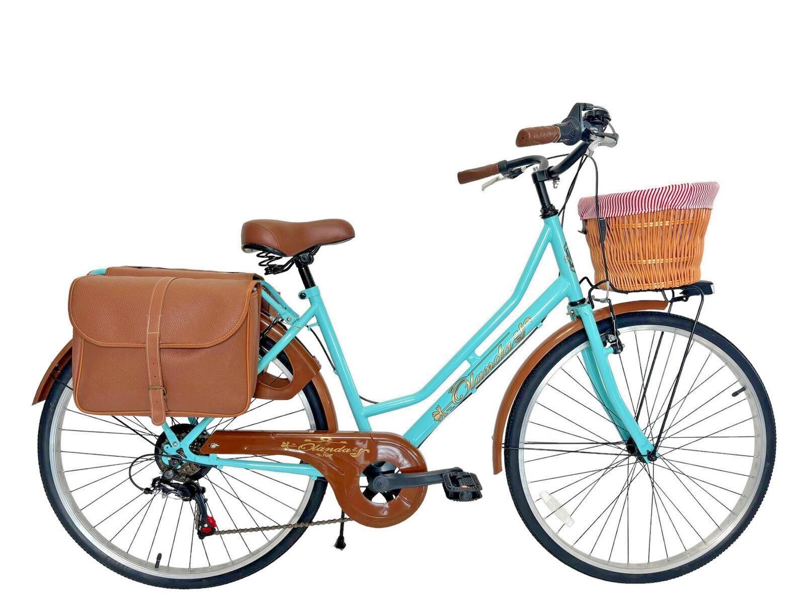 MADICKS Bicicletta Donna Passeggio 26 Con Cambio Da Città Vintage Tiffany Vimini E Borse