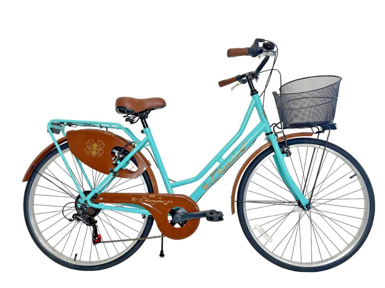 MADICKS Bicicletta Donna Da Passeggio 26 Con Cambio Da Città Vintage Tiffany Con Cesto