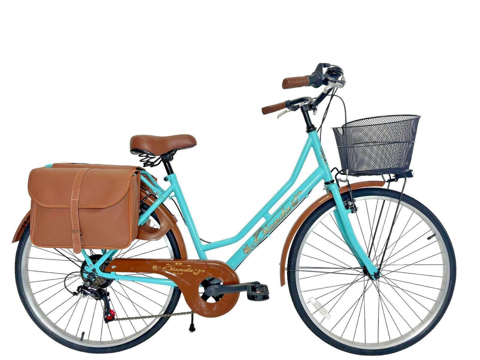 MADICKS Bicicletta Donna Da Passeggio 26 Con Cambio Da Città Vintage Tiffany Con Borse