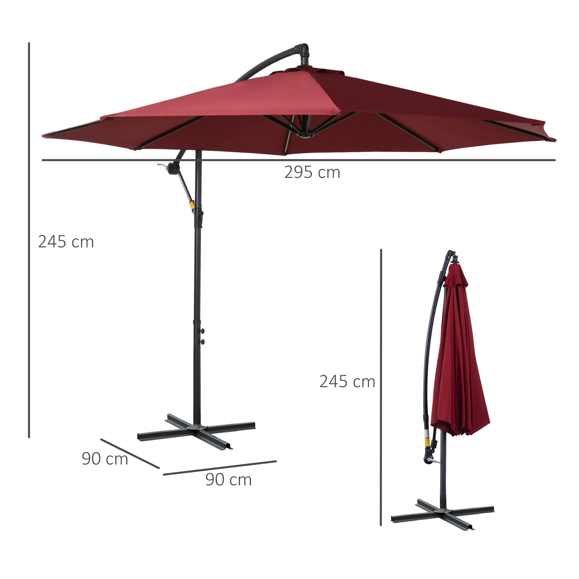 Sombrilla Excéntrica Outsunny 295x295x245 cm Rojo Vino 3/7