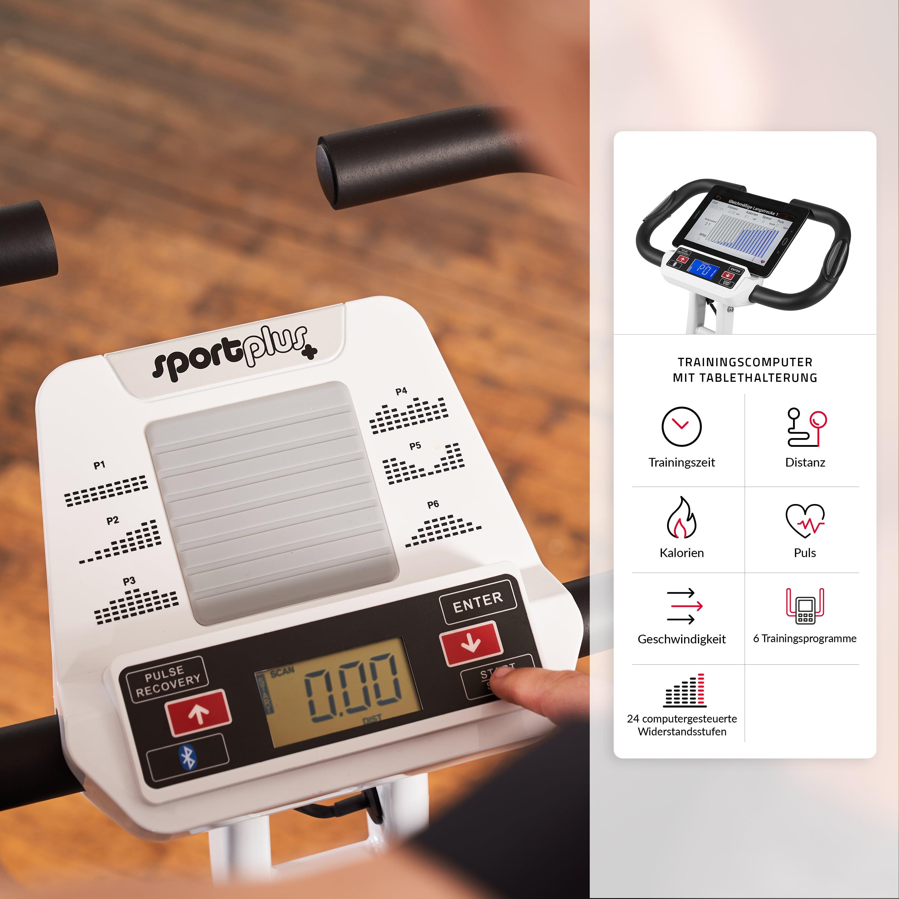 SportPlus klappbarer Heimtrainer, Rückenlehne, Trainingscomputer, einstellbar 4/8
