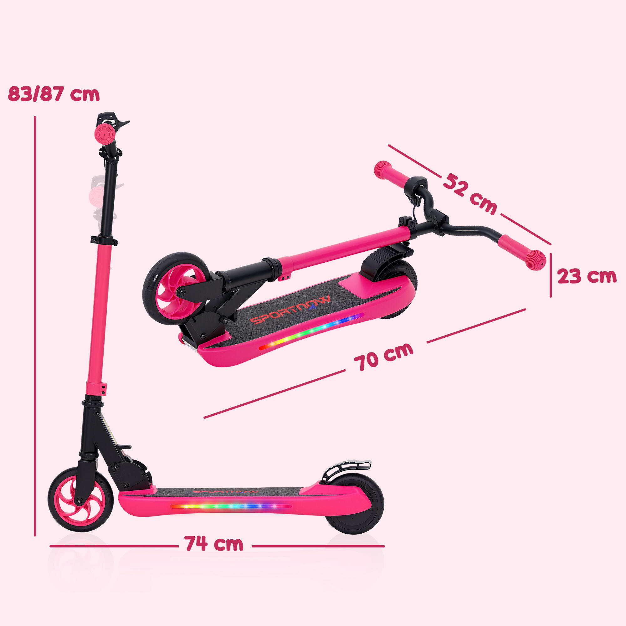Trotinete elétrica para crianças 74x52x83-87 cm rosa SPORTNOW 3/7