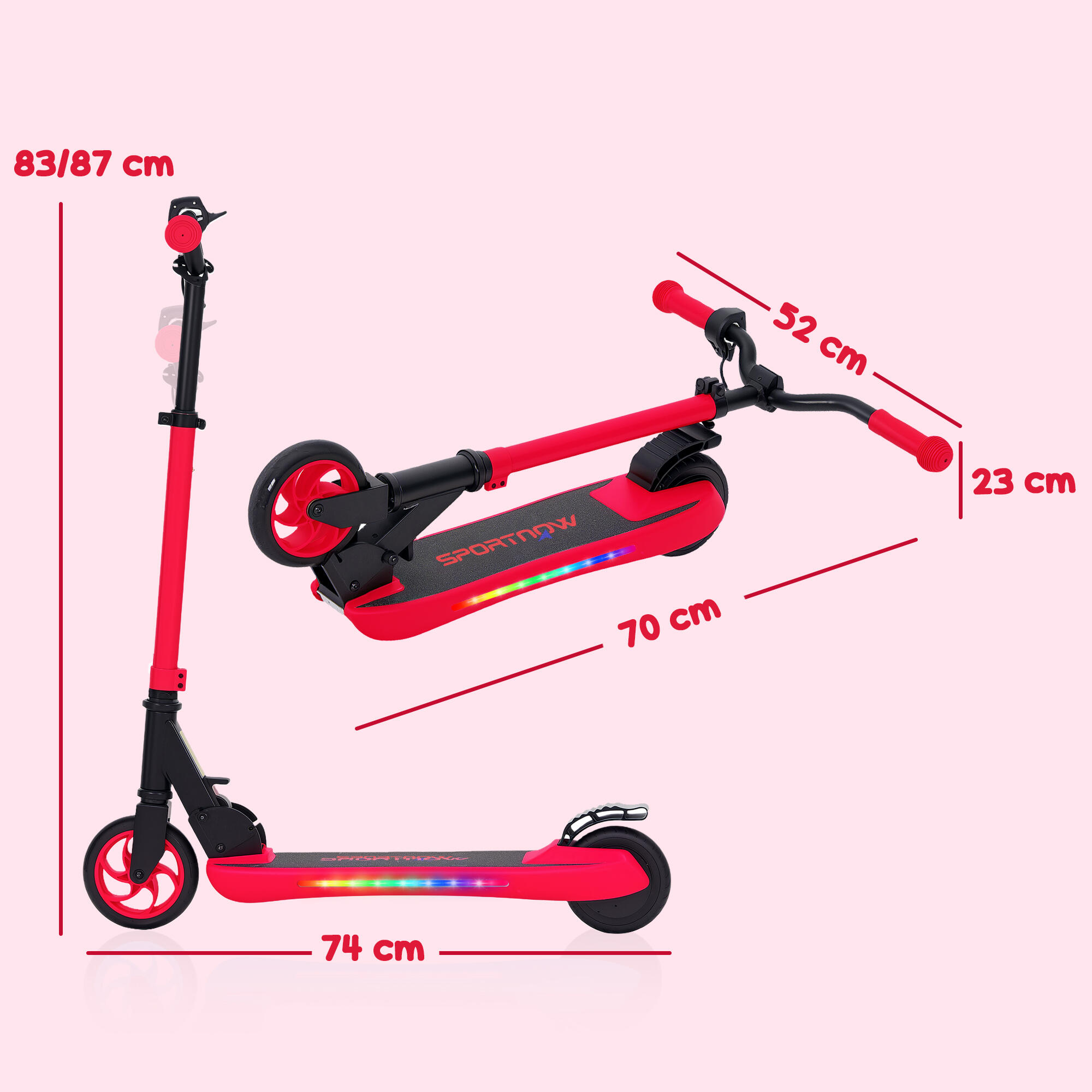 Patinete Eléctrico Plegable SPORTNOW 74x52x87 cm Rojo 3/9
