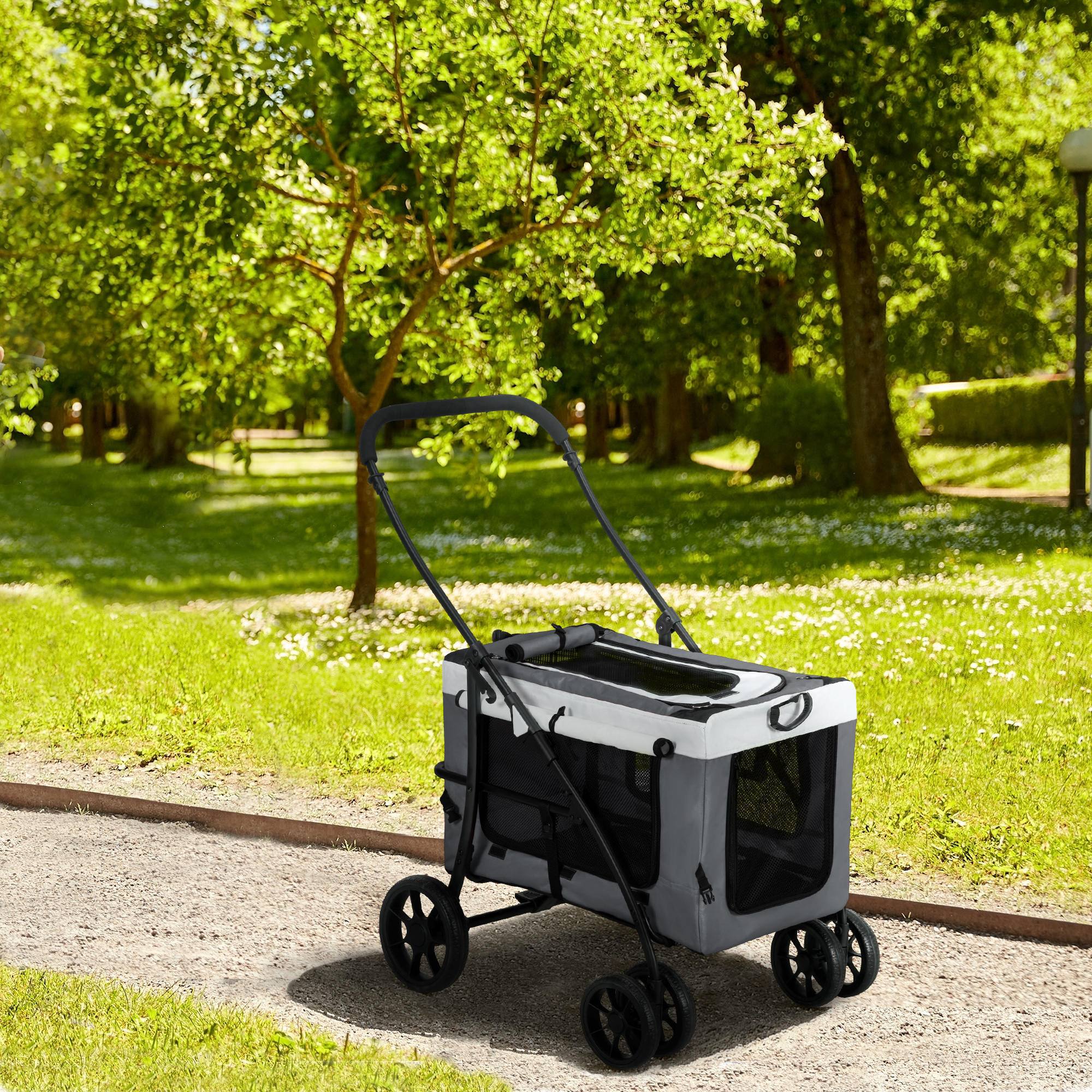 Cochecito para Mascotas PawHut 81x58x97.5 cm Negro 2/7