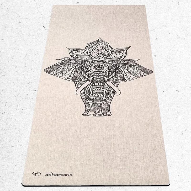 Tapis de yoga caoutchouc naturel et chanvre 4,5 mm + Sac de transport - Eléphant