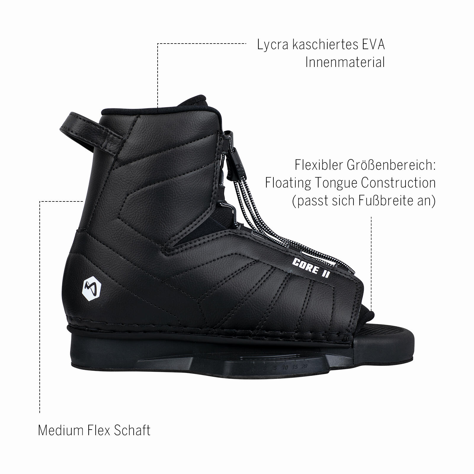 Wakeboard Bindung Core Open-Toe Schnürung Herren/Damen schwarz 3/7