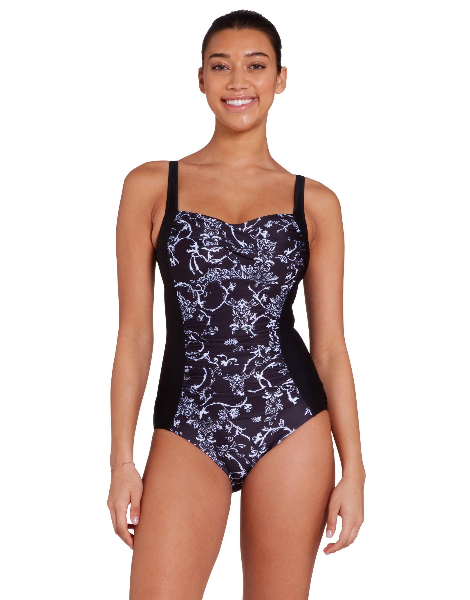 Zoggs Classique Ruched Front Swimsuit - Black/White 1/5