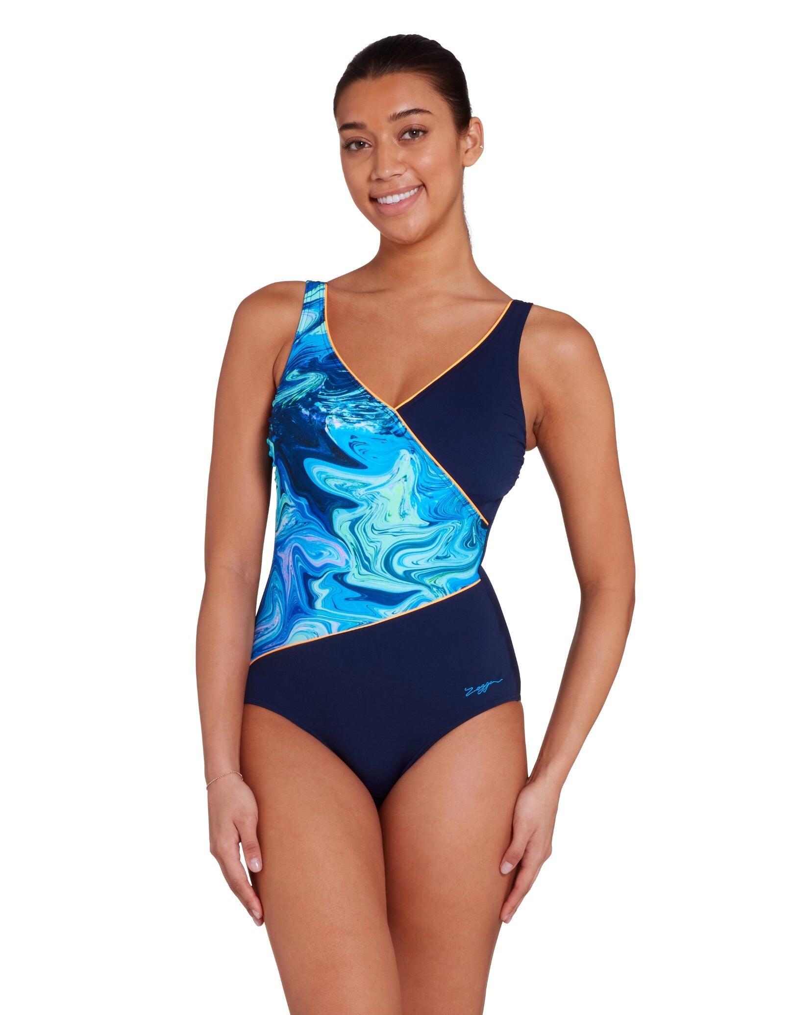 Zoggs Spatial Wrap Front Swimsuit - Navy/Blue 1/5
