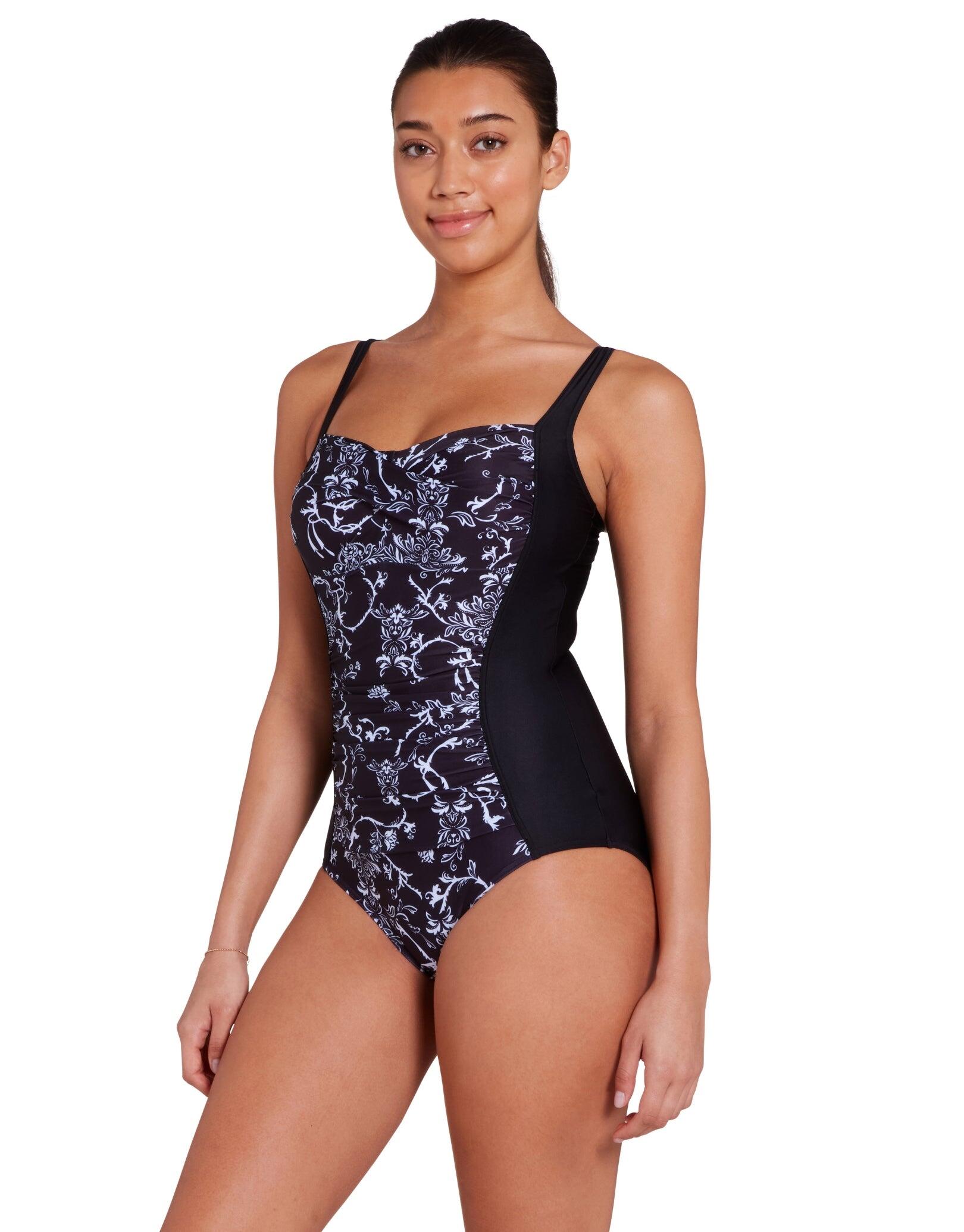 Zoggs Classique Ruched Front Swimsuit - Black/White 3/5